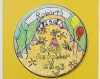 A colorful Roberts, WI Good Neighbor Days button signifying the celebration of 150 years.